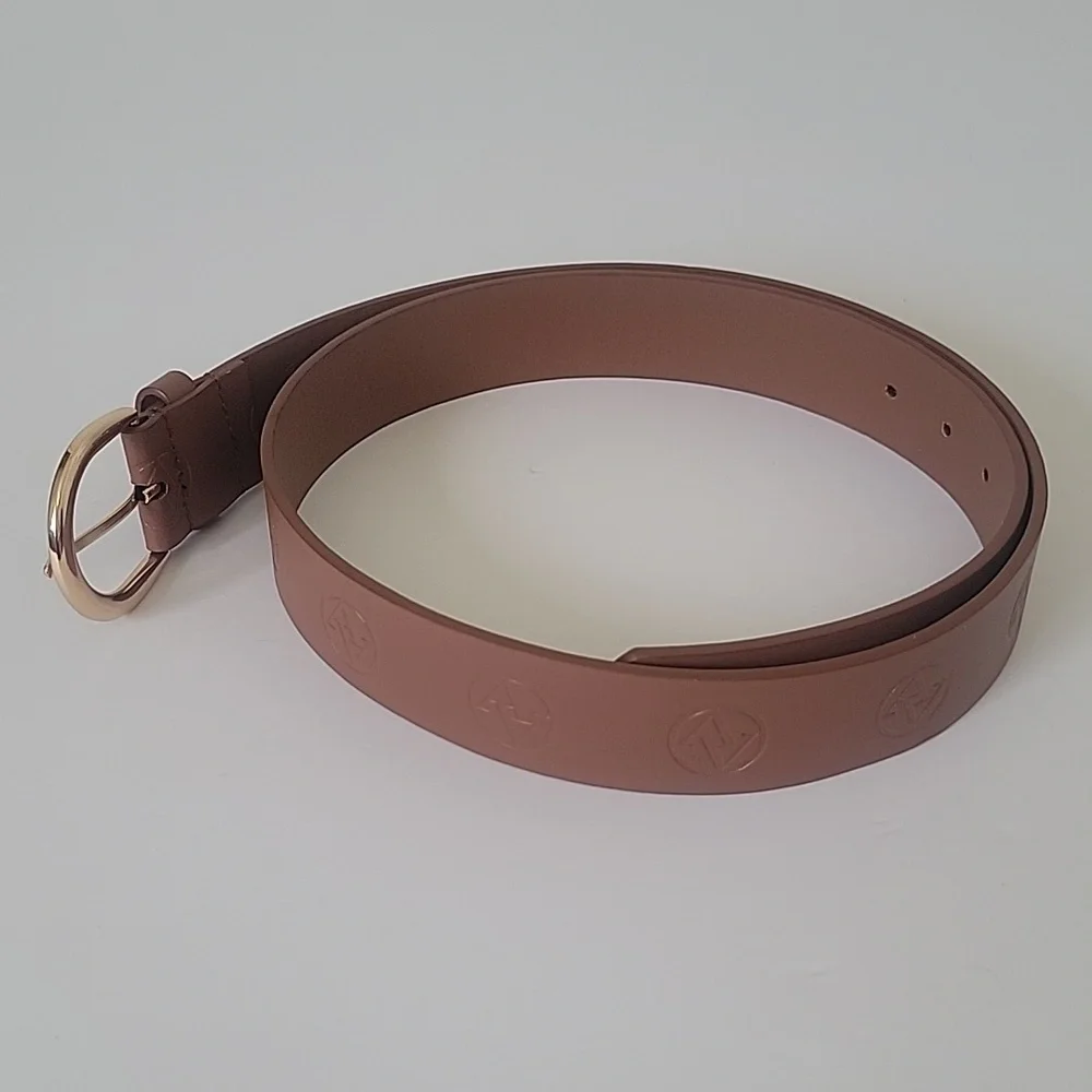 Adrienne Vittadini AV Signature Logo Brown Belt With Polished Gold Buckle L/XL - Picture 7 of 9